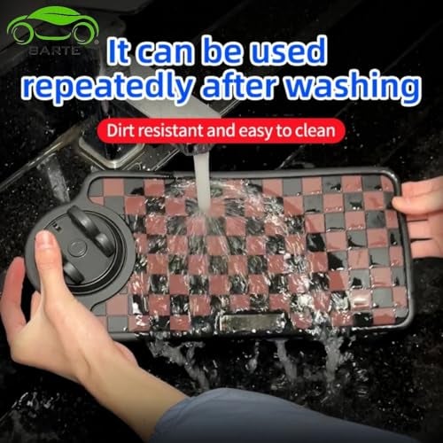 SARTE Car Dashboard Mat Anti-Slip Rubber Pad with Phone Holder Universal Non Slip Car Dashboard Sticky Adhesive Mat for Phones Sunglasses Keys(Black/Grey) Chess Design (Black/Grey) - Image 5