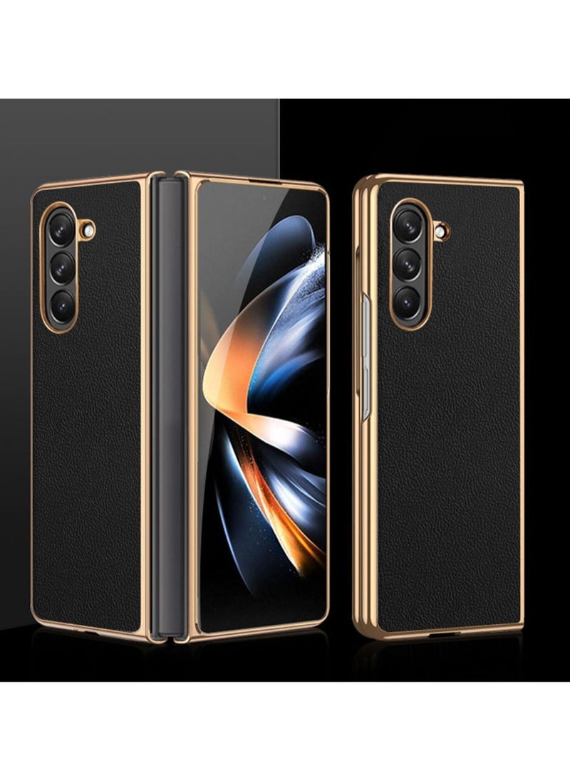Aookay Case for Samsung Galaxy Z Fold 5 Case, Built with Screen Protector, PC+PU Leather Pattern Luxury Plating Ultra-Thin Business Case for Z Fold 5  - Image 1