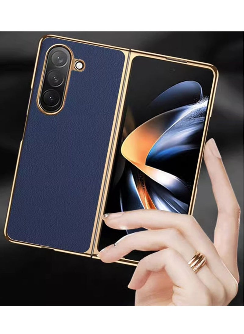 Aookay Case for Samsung Galaxy Z Fold 5 Case, Built with Screen Protector, PC+PU Leather Pattern Luxury Plating Ultra-Thin Business Case for Z Fold 5  - Image 5