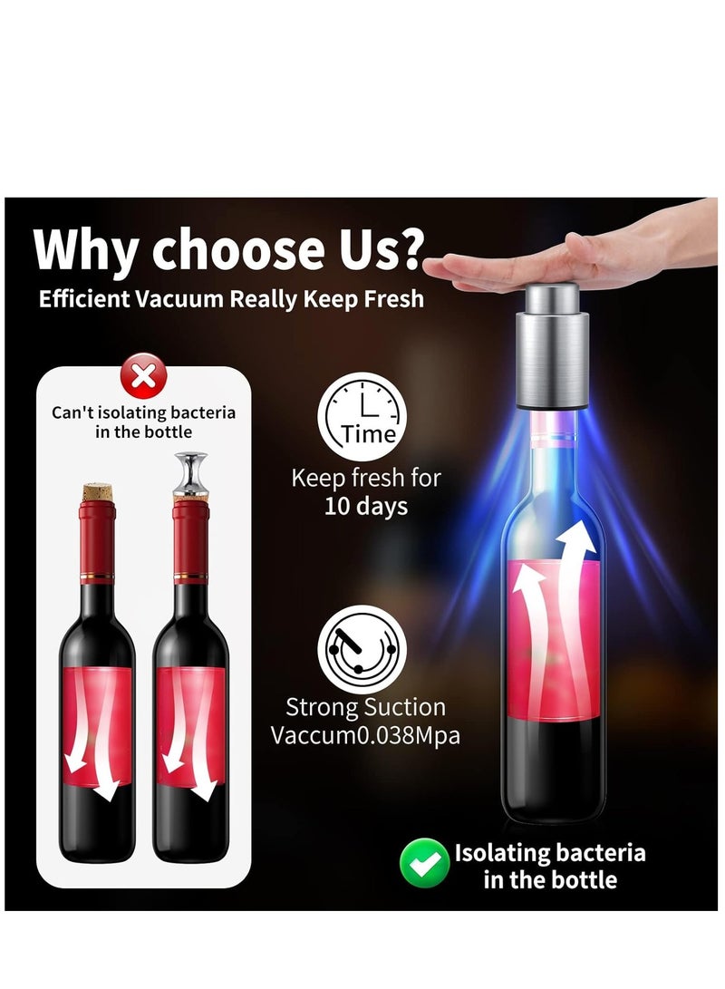 SYOSI Wine Bottle Stoppers 2-in-1 Vacuum Wine Stopper Stainless Steel Wine Savers, Reusable Wine Preserver, Vacuum Pump Corks Keep Wine Really Fresh - Image 2