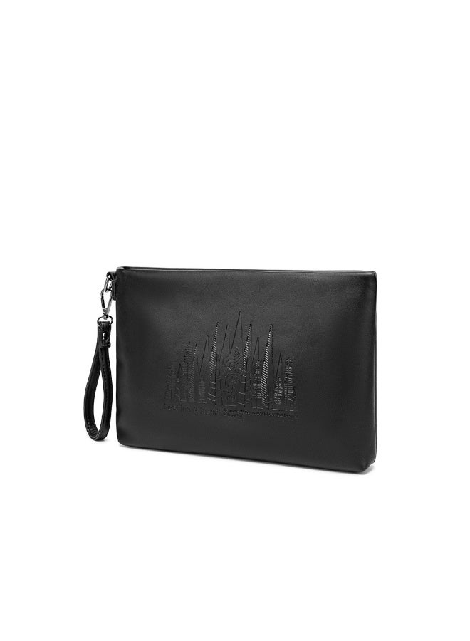 Tovele5 New Fashion Large Capacity Crazy Horse Leather Printed Black Clutch Pouch Envelope Bag - Image 1