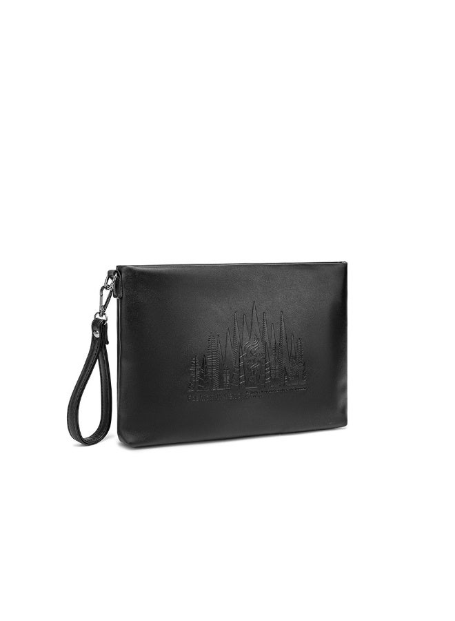 Tovele5 New Fashion Large Capacity Crazy Horse Leather Printed Black Clutch Pouch Envelope Bag - Image 4