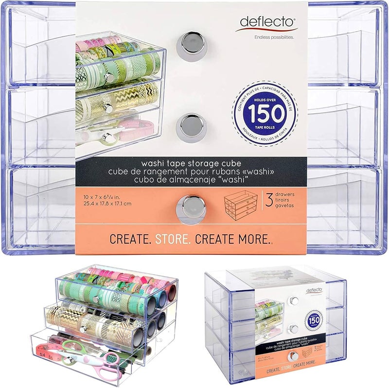 Deflecto 3 Transparent Storage Cube Drawer Organizer 7 x 10 x 68 Clear - Image 1
