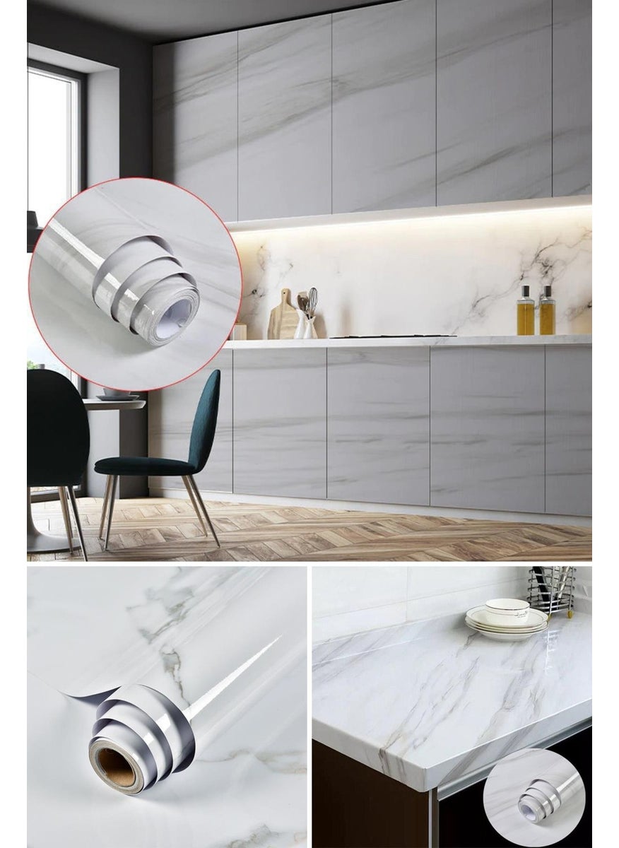 Trendpoint 60 cm x 100 cm White Marble Pattern Kitchen Bathroom Cabinet Countertop Foil Coating  - Image 1