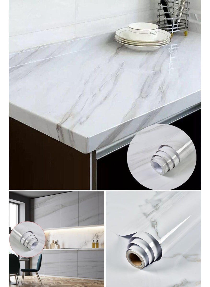 Trendpoint 60 cm x 100 cm White Marble Pattern Kitchen Bathroom Cabinet Countertop Foil Coating  - Image 2