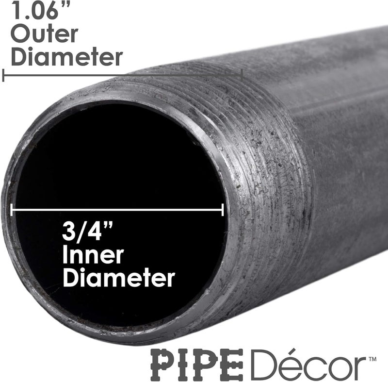 PIPE DECOR 3/4” x 4” Black Steel Plumbing Pipe, Pre Cut, Industrial Steel Grey Fits Standard 3/4 Inch Threaded Black Malleable Iron Fittings, Build Vintage DIY Furniture, 8 Pack - Image 3