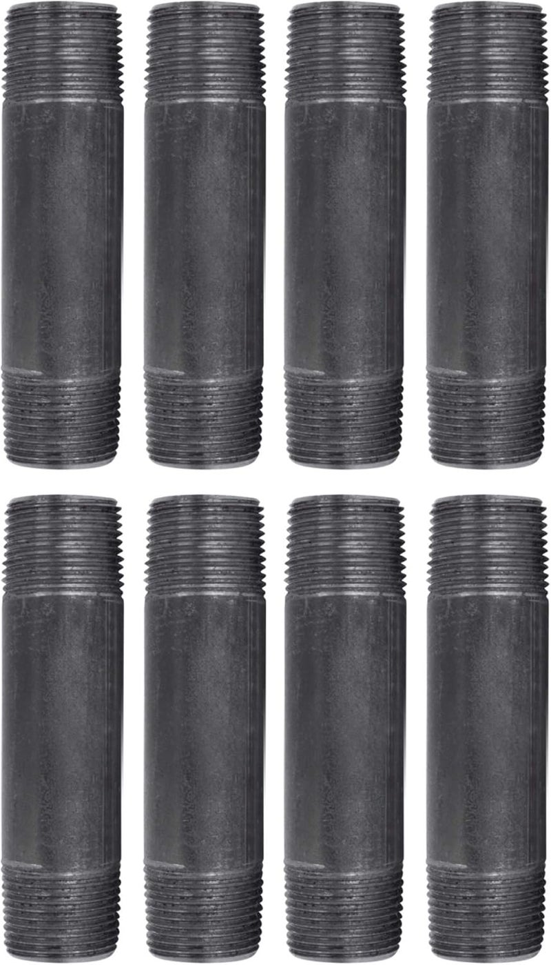 PIPE DECOR 3/4” x 4” Black Steel Plumbing Pipe, Pre Cut, Industrial Steel Grey Fits Standard 3/4 Inch Threaded Black Malleable Iron Fittings, Build Vintage DIY Furniture, 8 Pack - Image 1
