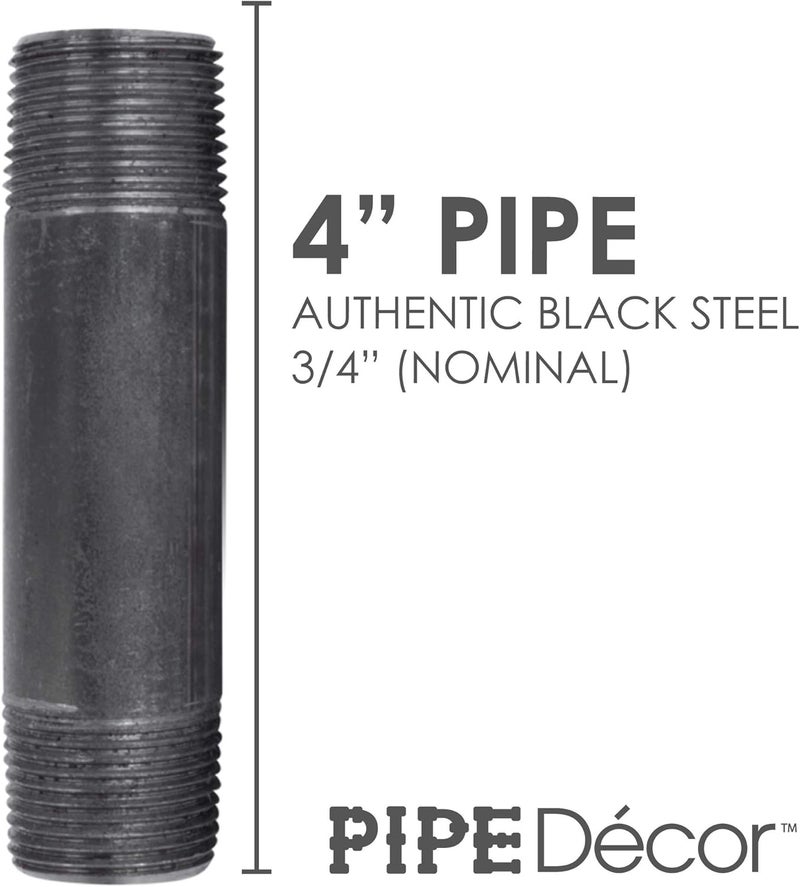 PIPE DECOR 3/4” x 4” Black Steel Plumbing Pipe, Pre Cut, Industrial Steel Grey Fits Standard 3/4 Inch Threaded Black Malleable Iron Fittings, Build Vintage DIY Furniture, 8 Pack - Image 2