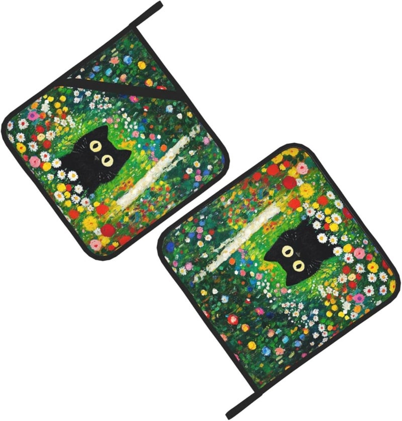 GTEVUTS 2 Pack Colorful Garden Cats Pot Holders,Heat Resistant Countertop Hot Pads with Hanging Loops,Cute Cats Potholder Set for Kitchen Baking Chef Barbeque,Square,8X8 inch - Image 3