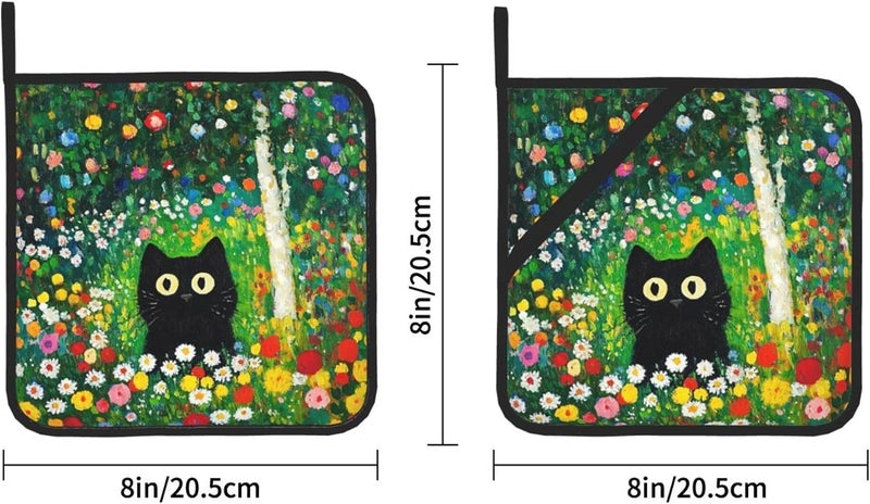 GTEVUTS 2 Pack Colorful Garden Cats Pot Holders,Heat Resistant Countertop Hot Pads with Hanging Loops,Cute Cats Potholder Set for Kitchen Baking Chef Barbeque,Square,8X8 inch - Image 4