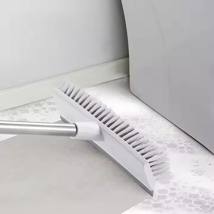 Lukzer 2-in-1 Bathroom Cleaning Brush with Wiper | Floor Scrub Brush with Long Handle | Heavy-Duty Tile Scrubber for Home & Kitchen (Grey/123 x 25.5 x 6.5 cm) - Image 3