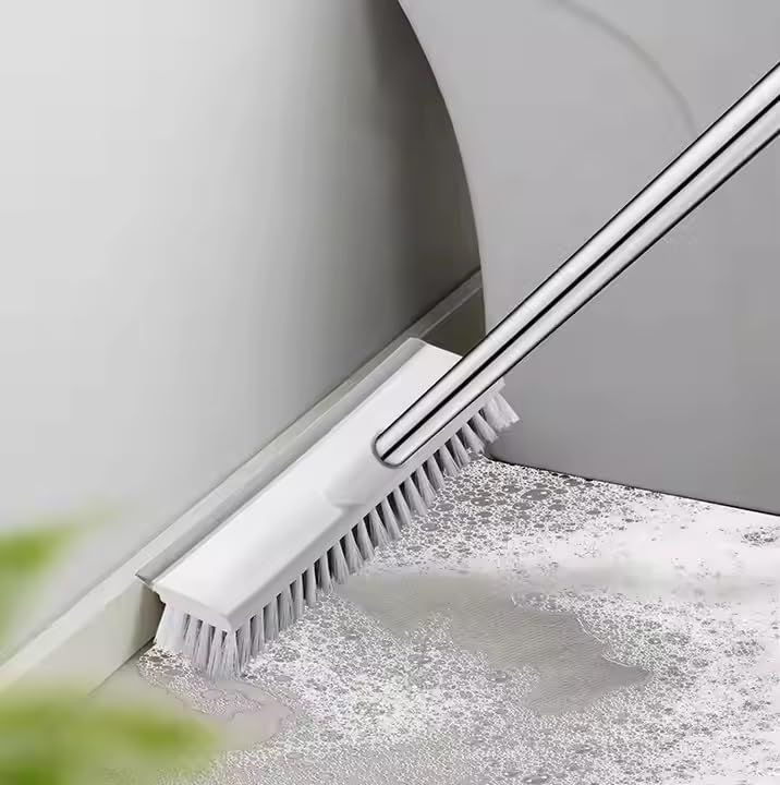 Lukzer 2-in-1 Bathroom Cleaning Brush with Wiper | Floor Scrub Brush with Long Handle | Heavy-Duty Tile Scrubber for Home & Kitchen (Grey/123 x 25.5 x 6.5 cm) - Image 1