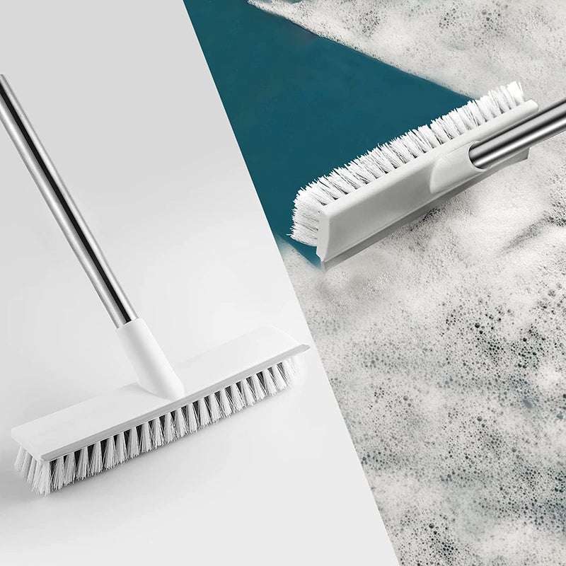 Lukzer 2-in-1 Bathroom Cleaning Brush with Wiper | Floor Scrub Brush with Long Handle | Heavy-Duty Tile Scrubber for Home & Kitchen (Grey/123 x 25.5 x 6.5 cm) - Image 2