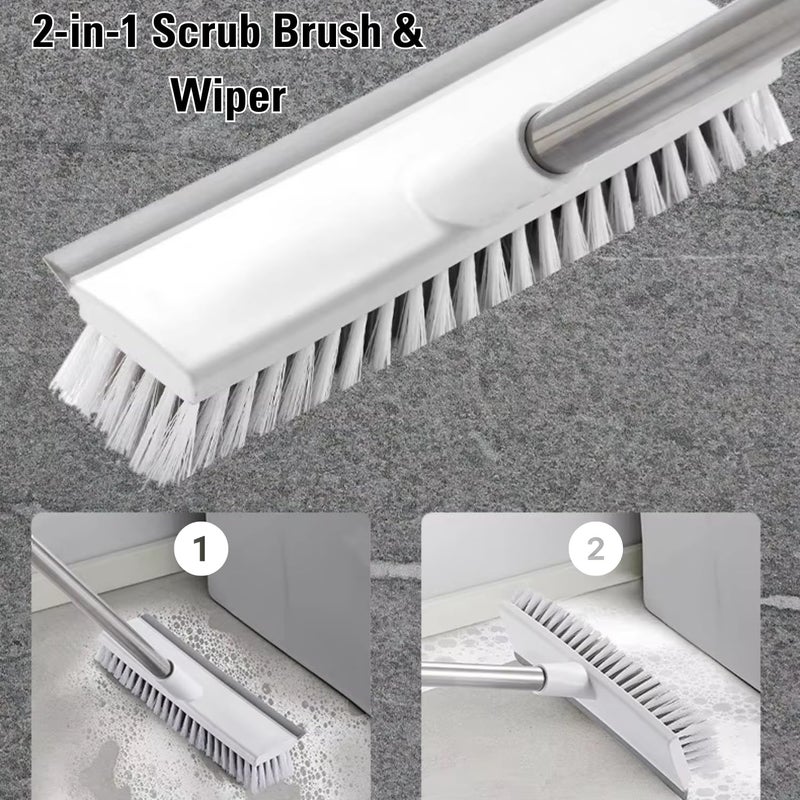 Lukzer 2-in-1 Bathroom Cleaning Brush with Wiper | Floor Scrub Brush with Long Handle | Heavy-Duty Tile Scrubber for Home & Kitchen (Grey/123 x 25.5 x 6.5 cm) - Image 4