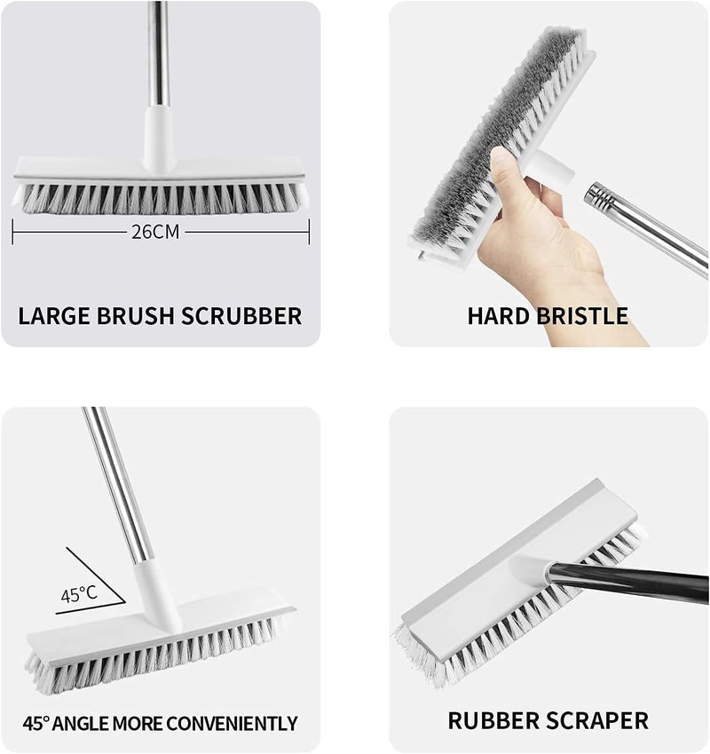 Lukzer 2-in-1 Bathroom Cleaning Brush with Wiper | Floor Scrub Brush with Long Handle | Heavy-Duty Tile Scrubber for Home & Kitchen (Grey/123 x 25.5 x 6.5 cm) - Image 5