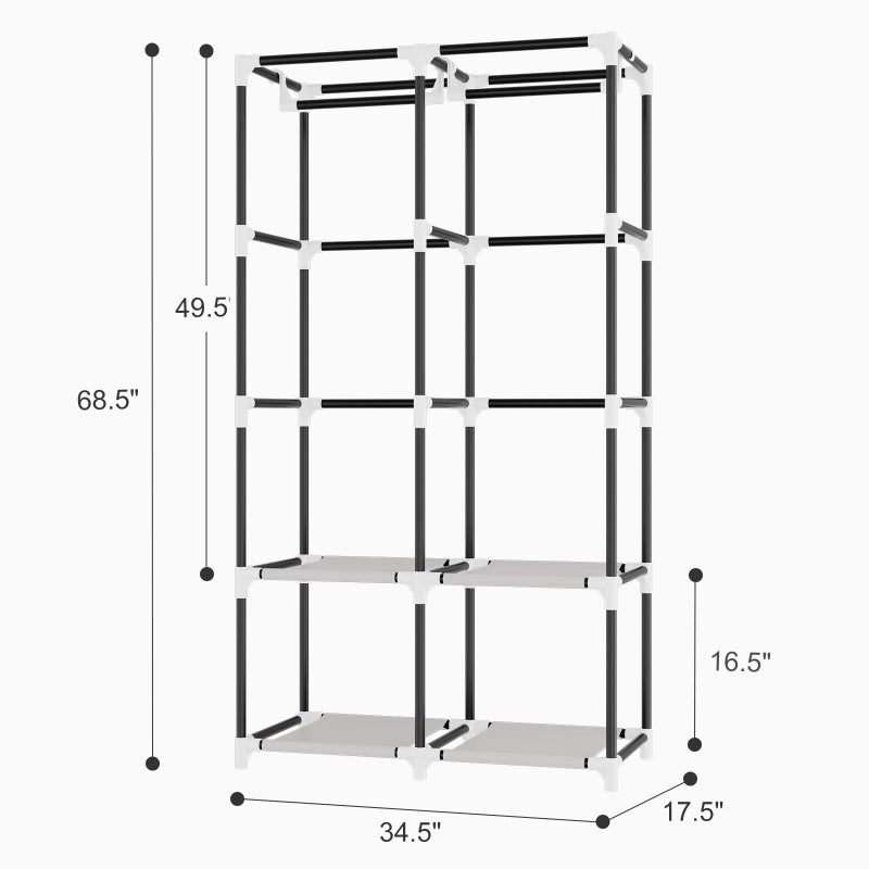 BrFoYu Portable Closet for Hanging Clothes, Portable Wardrobe Closet with Cover, 4 Storage Shelves, 2 Hanging Rods and 8 Side Pockets, Easy Assembly and Sturdy Free Standing Closet for Bedroom, White - Image 3