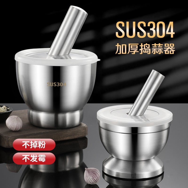 304 Stainless Steel Pestle Stone Mortar Household Mashing Jar Mortar Pair Nest Grinding Garlic Mortar Mortar Manual - Image 4