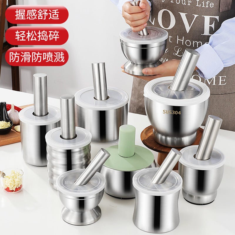 304 Stainless Steel Pestle Stone Mortar Household Mashing Jar Mortar Pair Nest Grinding Garlic Mortar Mortar Manual - Image 3