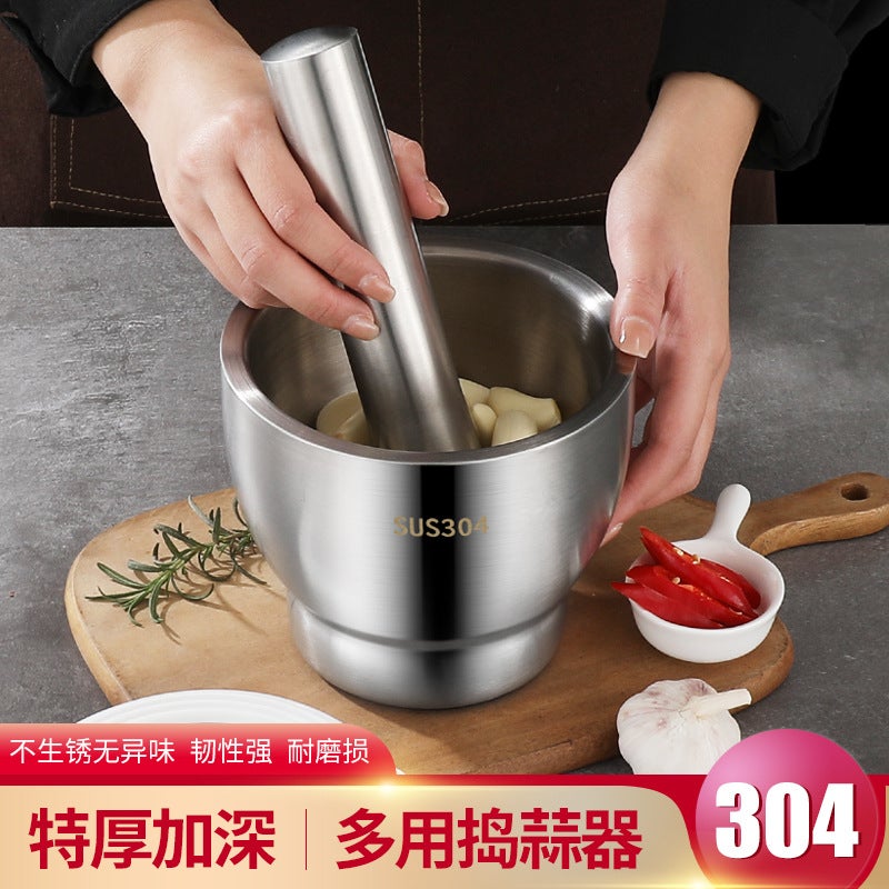 304 Stainless Steel Pestle Stone Mortar Household Mashing Jar Mortar Pair Nest Grinding Garlic Mortar Mortar Manual - Image 2
