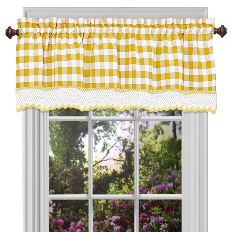 Achim Home Furnishings Buffalo Check Valance Window Curtains  58 Inch Width 14 Inch Length  Yellow  White Plaid  Light Filtering Farmhouse Country Drapes for Bedroom Living  Dining Room by Achim Home Dcor