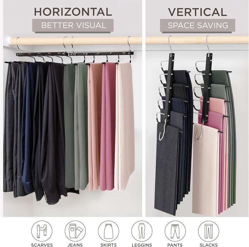 MORALVE Pants Hangers Space Saving - European Beechwood Scarf and Jean Hangers - Closet Organizer and Space Saver Pant Rack, Leggings Hanger, and Scarf Holder with 360° Swivel Hook (1 Pack) - Image 4