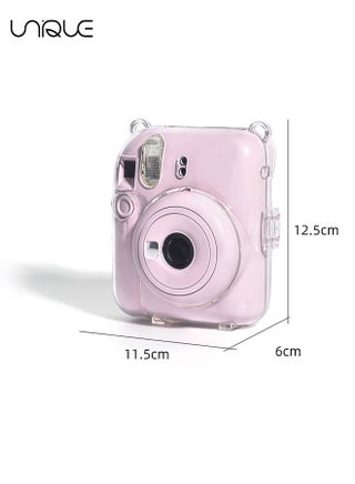 3 Pack Clear Camera Case Compatible with Fujifilm Instax Mini 12 Instant Camera, Mini 12 Hard Case with Photo Pocket Holds on Back and Adjustable Shoulder Strap & Cute Camera Sticker (Green) - view 2