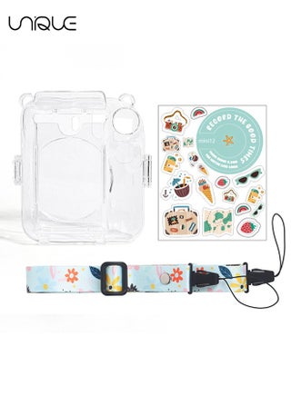 3 Pack Clear Camera Case Compatible with Fujifilm Instax Mini 12 Instant Camera, Mini 12 Hard Case with Photo Pocket Holds on Back and Adjustable Shoulder Strap & Cute Camera Sticker (Green) - view 4