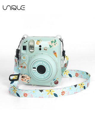 3 Pack Clear Camera Case Compatible with Fujifilm Instax Mini 12 Instant Camera, Mini 12 Hard Case with Photo Pocket Holds on Back and Adjustable Shoulder Strap & Cute Camera Sticker (Green) - view 3