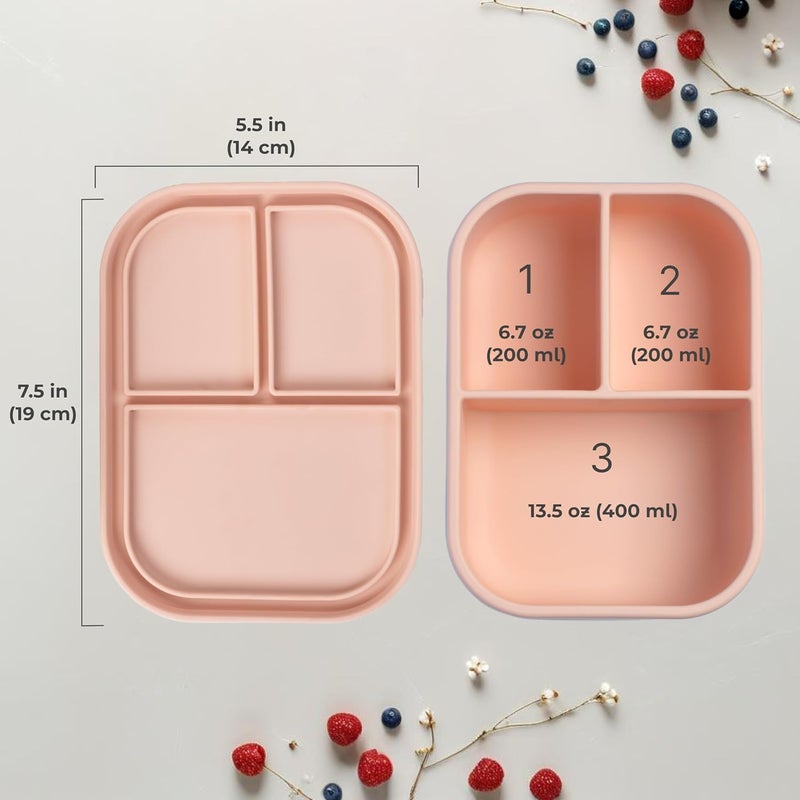 ASOMIC Silicone Bento Lunch Box for Toddlers & Kids, Leakproof & BPA-Free, 3 Compartments, Microwave & Dishwasher Safe, Ideal for Daycare, Preschool & Baby Meals (Cat) - Image 3