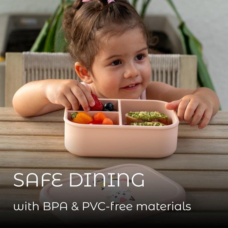 ASOMIC Silicone Bento Lunch Box for Toddlers & Kids, Leakproof & BPA-Free, 3 Compartments, Microwave & Dishwasher Safe, Ideal for Daycare, Preschool & Baby Meals (Cat) - Image 4