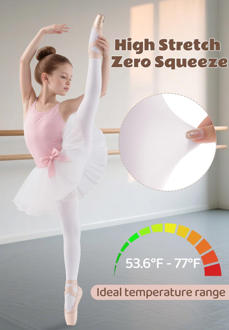 Zando White Tights for Girls Size 7-8 - Ultra Soft Ballet Tights for Girls 6-8 Elastic Ballet Footed Halloween Tight Girl for Daily School Christmas 6-9 Years - Image 2