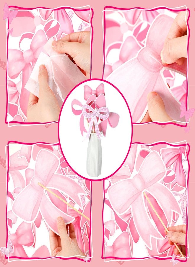 Cinnvoice 30 Pcs Bow Party Decorations Coquette Bow Table Toppers Birthday Table Decor Coquette Party Centerpieces Sticks for Birthday Bachelorette Bridal Decor(Pink) - Image 4