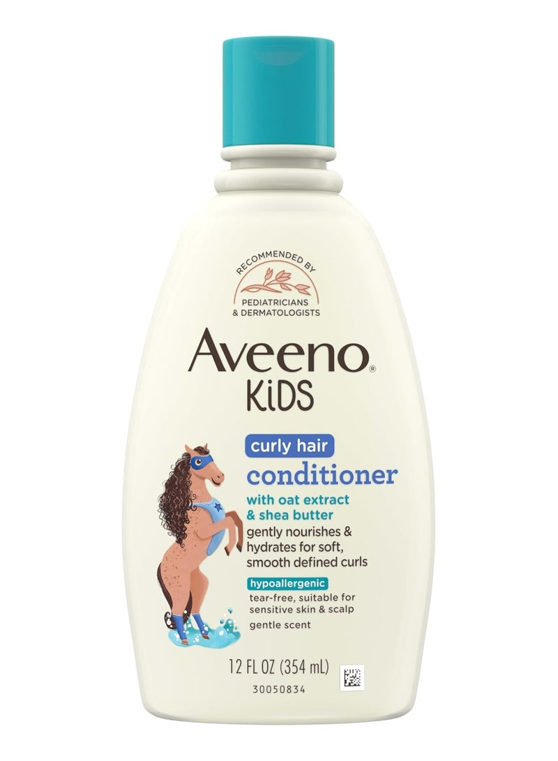 Aveeno Kids Curly Hair Conditioner With Oat Extract & Shea Butter, Gently Nourishes & Hydrates for Defined Curls, Tear-Free & Suitable for Sensitive Skin, Hypoallergenic, 12 fl. oz