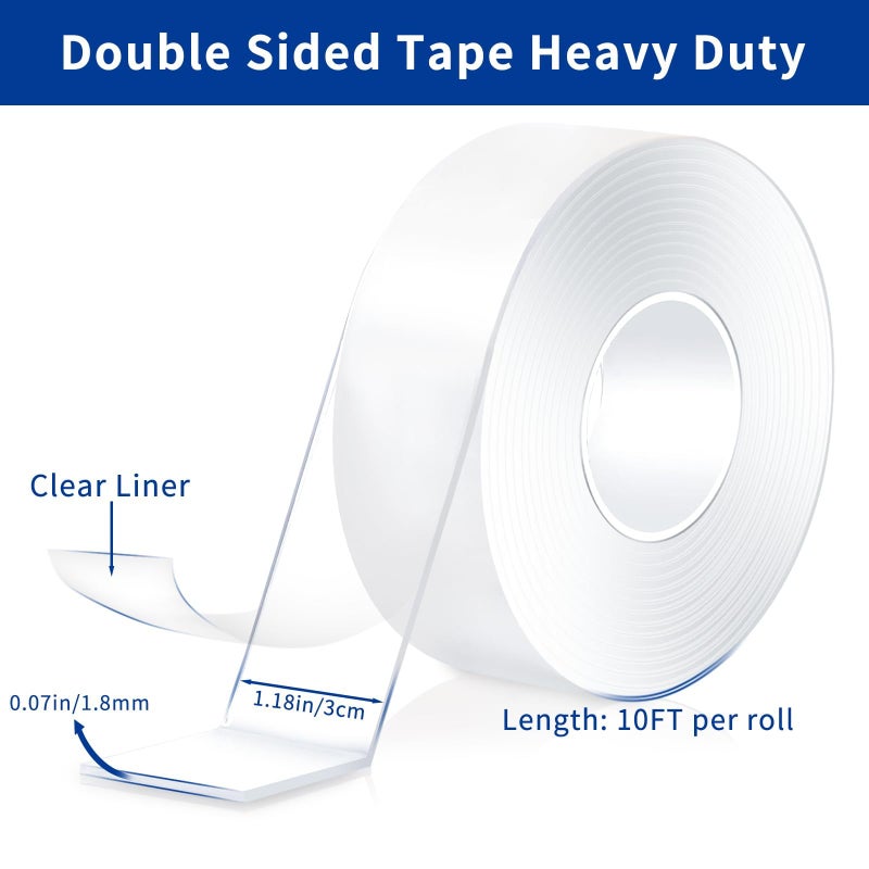 Dntemr Double Sided Tape Heavy Duty 2 Rolls Nano Tape (Total 20 Feet) for Poster Carpet Picture Hanging Strip Rug Strong Adhesive Multipurpose Clear Mounting Two Stick Sided DIY Tape 120" x 1.18" - Image 5