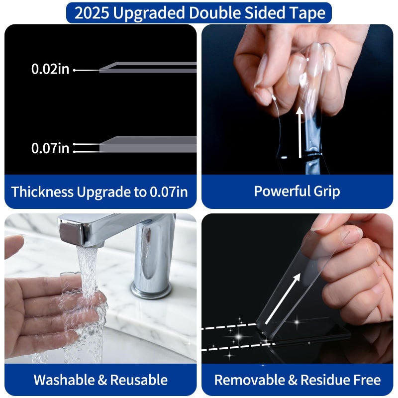 Dntemr Double Sided Tape Heavy Duty 2 Rolls Nano Tape (Total 20 Feet) for Poster Carpet Picture Hanging Strip Rug Strong Adhesive Multipurpose Clear Mounting Two Stick Sided DIY Tape 120" x 1.18" - Image 2
