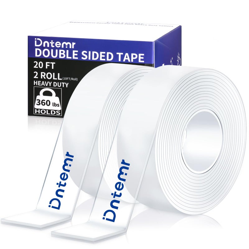 Dntemr Double Sided Tape Heavy Duty 2 Rolls Nano Tape (Total 20 Feet) for Poster Carpet Picture Hanging Strip Rug Strong Adhesive Multipurpose Clear Mounting Two Stick Sided DIY Tape 120" x 1.18" - Image 1