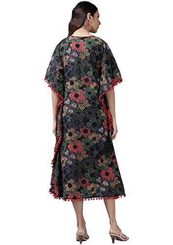Yash Gallery Women's Plus Size Cotton Floral Printed Kaftan (Black, XXL) - Image 4