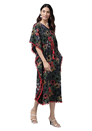 Yash Gallery Women's Plus Size Cotton Floral Printed Kaftan (Black, XXL) - Image 2