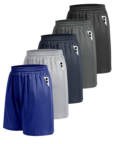 BOOJO 5 Pack Athletic Gym Mens Shorts - Workout Black Quick Dry Basketball Shorts with Pockets for Running Casual Activewear - Image 1