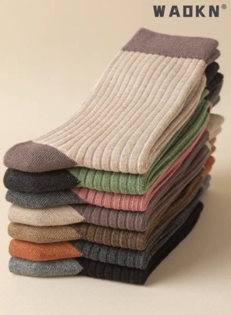 دبليو أيه أو كي أن 7 أزواج من الجوارب النسائية المخططة، جوارب منتصف الساق، جوارب نسائية فضفاضة رياضية بطول الساق، جوارب قطنية مطاطية غير رسمية، جوارب غير رسمية - مثالية للارتداء اليومي - Image 3