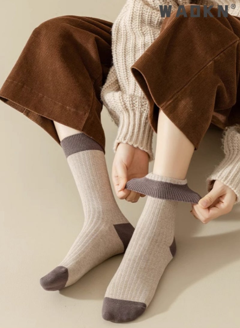 دبليو أيه أو كي أن 7 أزواج من الجوارب النسائية المخططة، جوارب منتصف الساق، جوارب نسائية فضفاضة رياضية بطول الساق، جوارب قطنية مطاطية غير رسمية، جوارب غير رسمية - مثالية للارتداء اليومي - Image 4