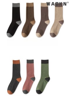 WAOKN 7 Pairs of Women's Striped Socks,Mid-Calf,Suitable for All Seasons,Vintage Crew Socks,Women's Loose Athletic Calf Socks, Casual Cotton Stretchy Novelty Socks,Casual Socks- Perfect for Everyday Wear  - Image 2