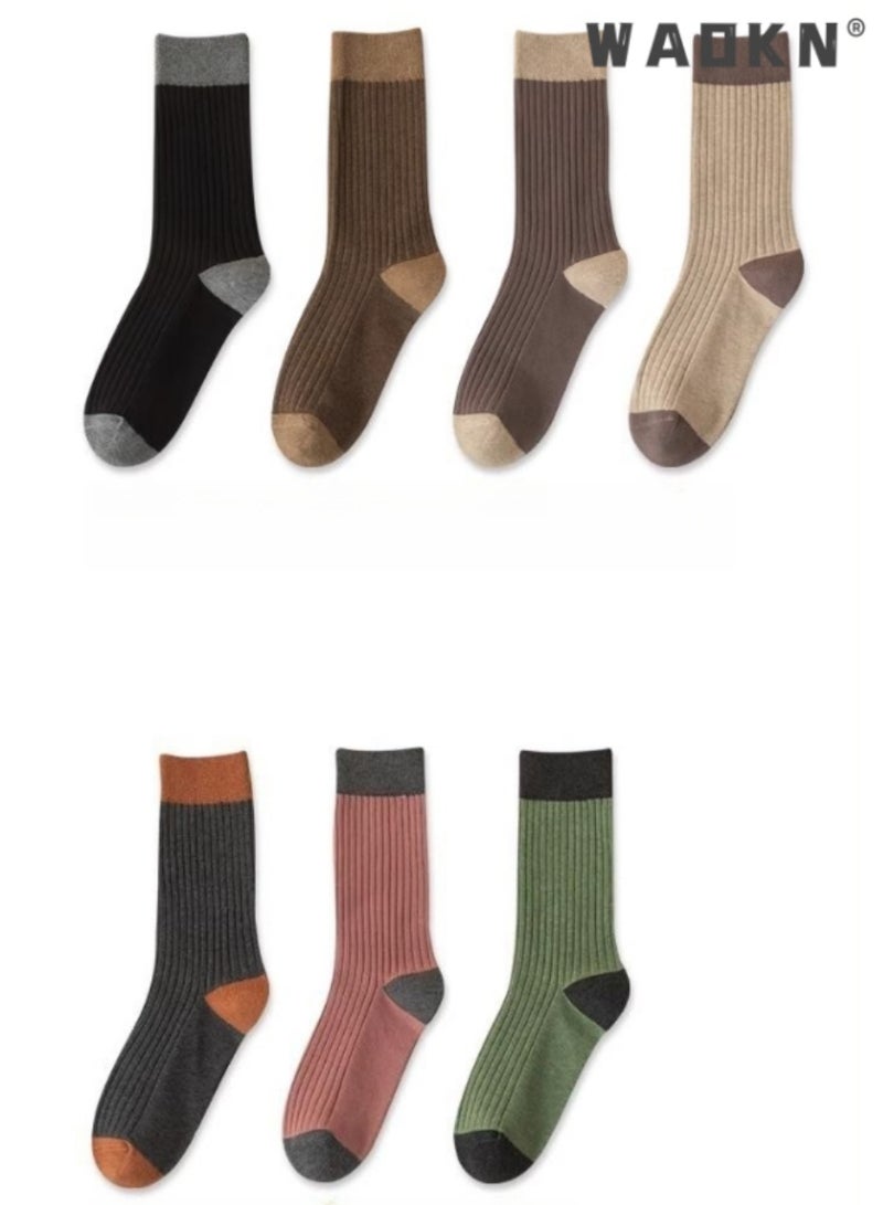 دبليو أيه أو كي أن 7 أزواج من الجوارب النسائية المخططة، جوارب منتصف الساق، جوارب نسائية فضفاضة رياضية بطول الساق، جوارب قطنية مطاطية غير رسمية، جوارب غير رسمية - مثالية للارتداء اليومي - Image 2