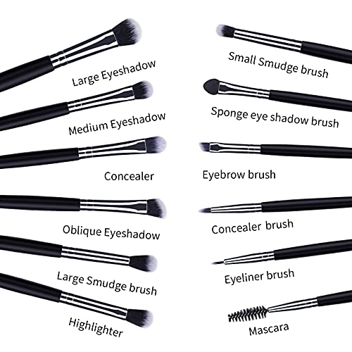 MSQ Eye Makeup Brushes 12pcs Eyeshadow Makeup Brushes Set with Soft Synthetic Hairs Real Longer Wood Handle for Eyeshadow EyelashEyebrow Eyeliner Blending ConclearBlack - Image 5
