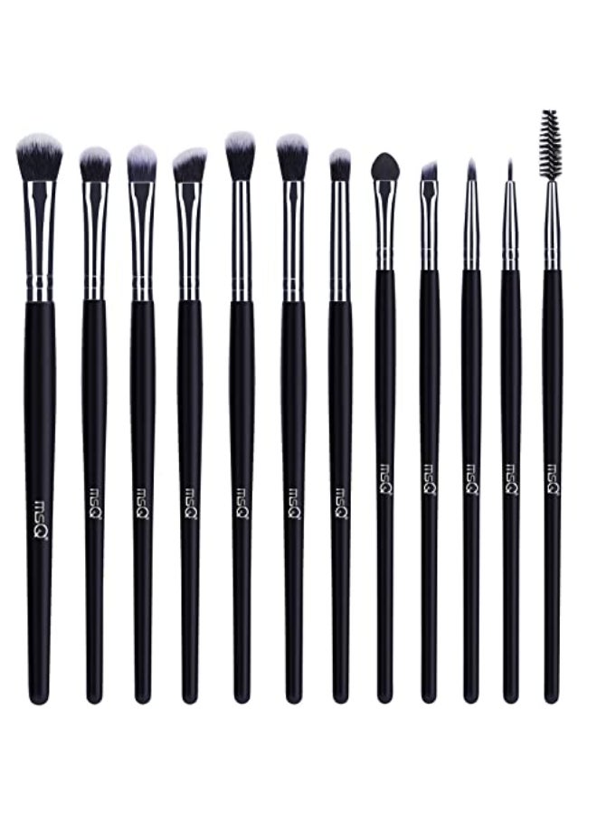 MSQ Eye Makeup Brushes 12pcs Eyeshadow Makeup Brushes Set with Soft Synthetic Hairs Real Longer Wood Handle for Eyeshadow EyelashEyebrow Eyeliner Blending ConclearBlack - Image 1