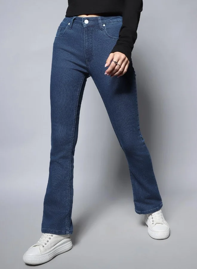 Women Blue Bootcut High-Rise Clean Look Stretchable Jeans