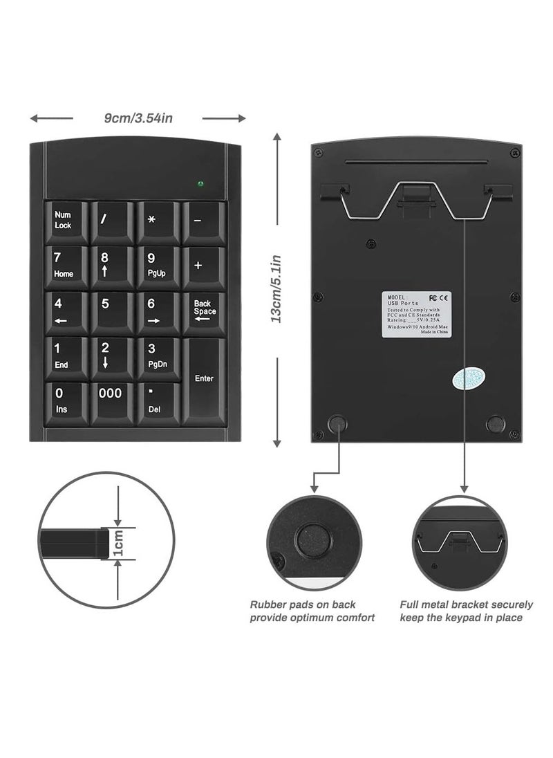 LEDIN - Wired Number Pad Numeric Keypad Silent 19 Keys Usb Numpad Portable Financial Accounting Keyboard 10 Key For Laptop Computer Pc Notebook Surface Pro Black - Image 1