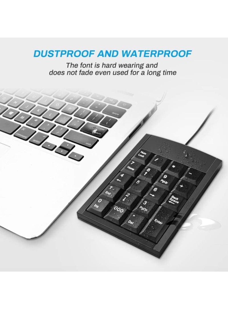 LEDIN - Wired Number Pad Numeric Keypad Silent 19 Keys Usb Numpad Portable Financial Accounting Keyboard 10 Key For Laptop Computer Pc Notebook Surface Pro Black - Image 1