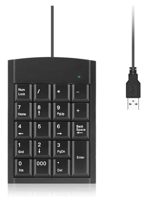 Wired Number Pad Numeric Keypad Silent 19 Keys Usb Numpad Portable Financial Accounting Keyboard 10 Key For Laptop Computer Pc Notebook Surface Pro Black