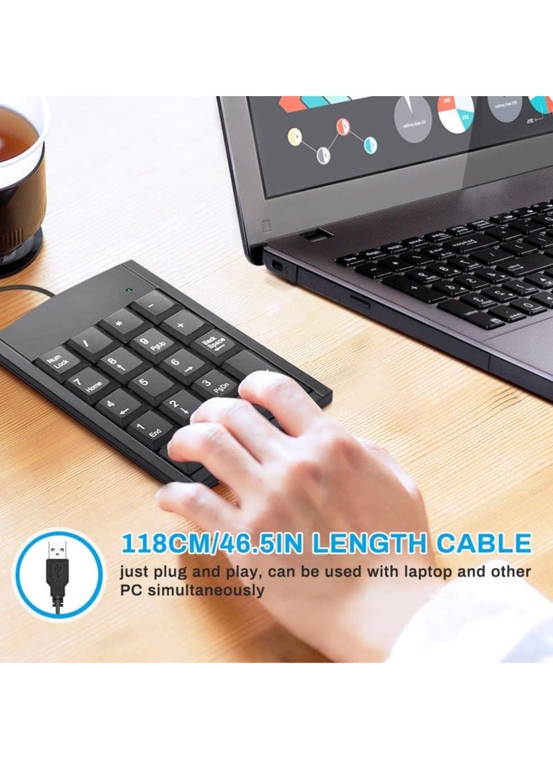 LEDIN - Wired Number Pad Numeric Keypad Silent 19 Keys Usb Numpad Portable Financial Accounting Keyboard 10 Key For Laptop Computer Pc Notebook Surface Pro Black - Image 1